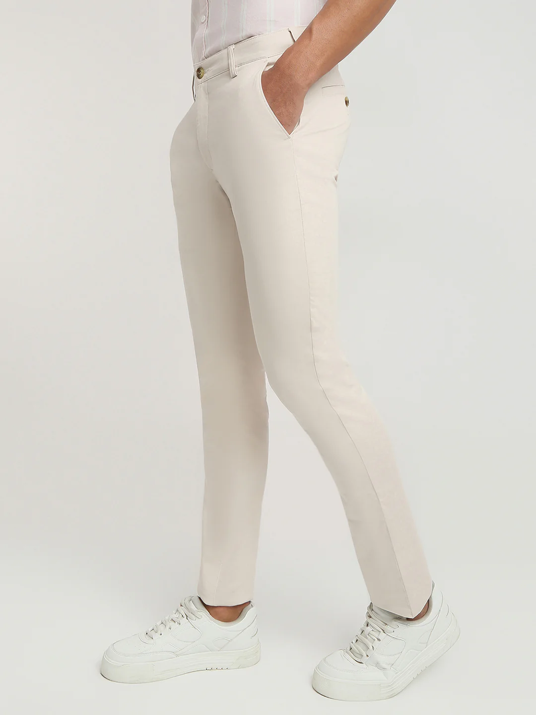 Colorplus Men Brown Plain Slim Fit Cotton Blend Trouser - Image 3