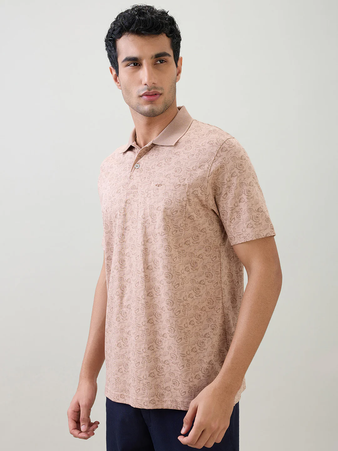 Colorplus Men Brown Comfort Fit Printed Polo Neck Collar T-Shirt - Image 3