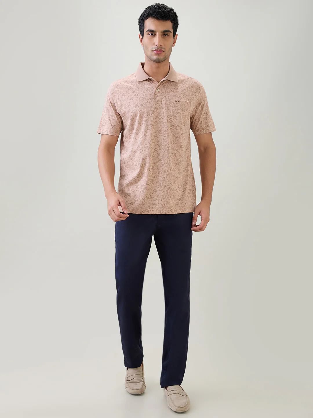 Colorplus Men Brown Comfort Fit Printed Polo Neck Collar T-Shirt - Image 5