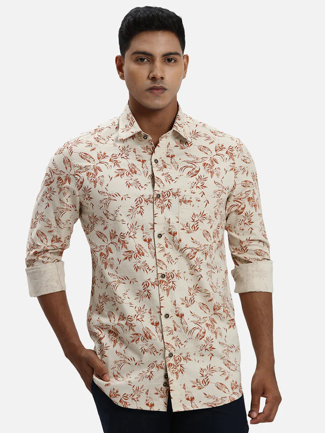 Colorplus Men Brown Printed Regular Fit Cotton Casual Shirt
