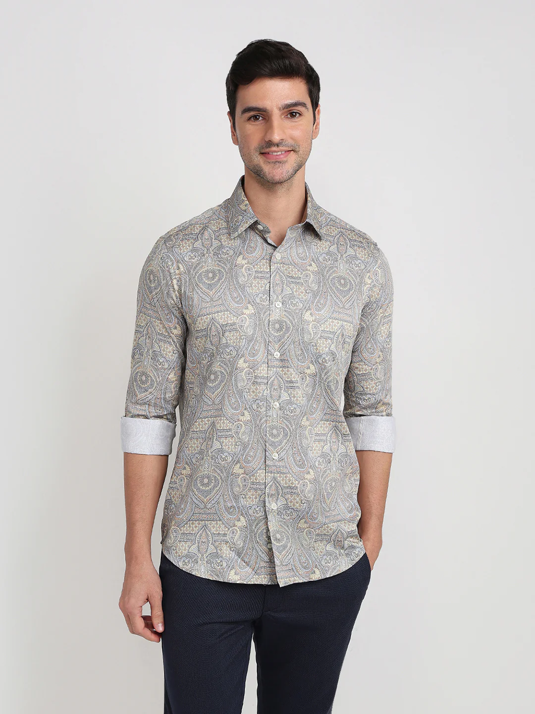 Colorplus Men Brown Printed Regular Fit Cotton Full Sleeve Casual Shirt