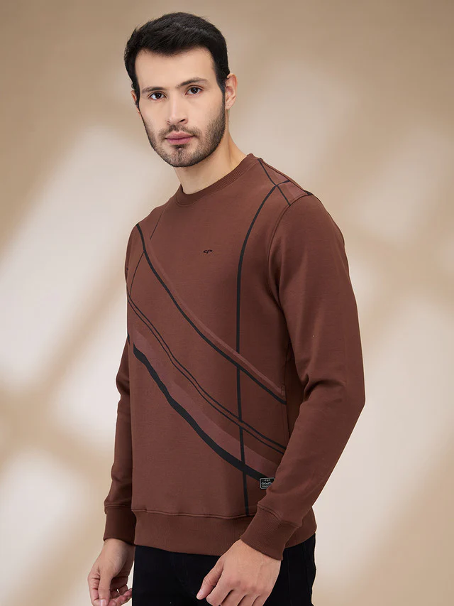 Colorplus Men Brown Printed Regular Fit Polyester Blend Sweatshirt - Image 3