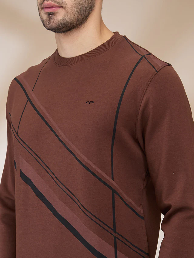 Colorplus Men Brown Printed Regular Fit Polyester Blend Sweatshirt - Image 5