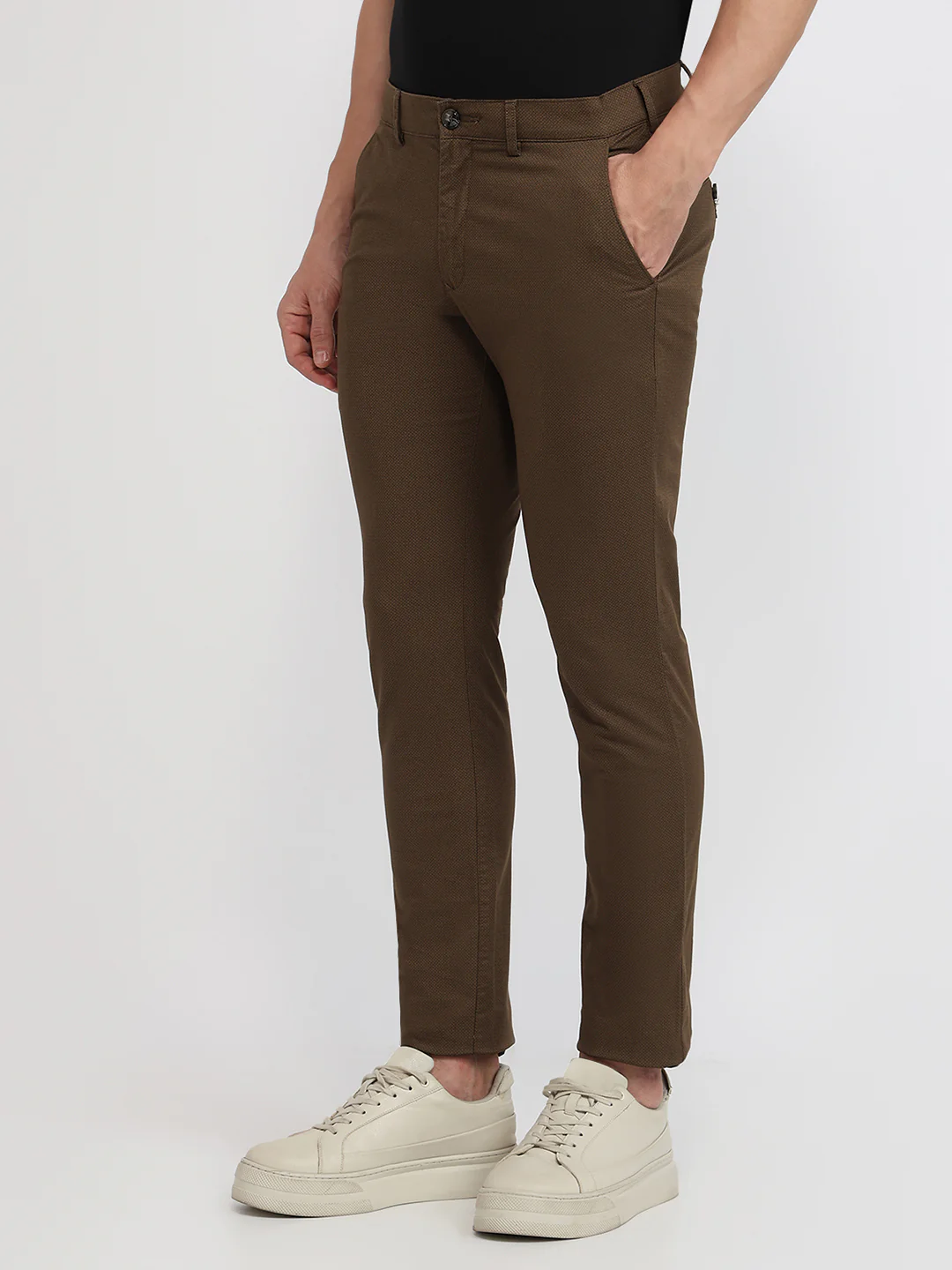 Colorplus Men Brown Printed Super Slim Fit Cotton Blend Trouser - Image 2