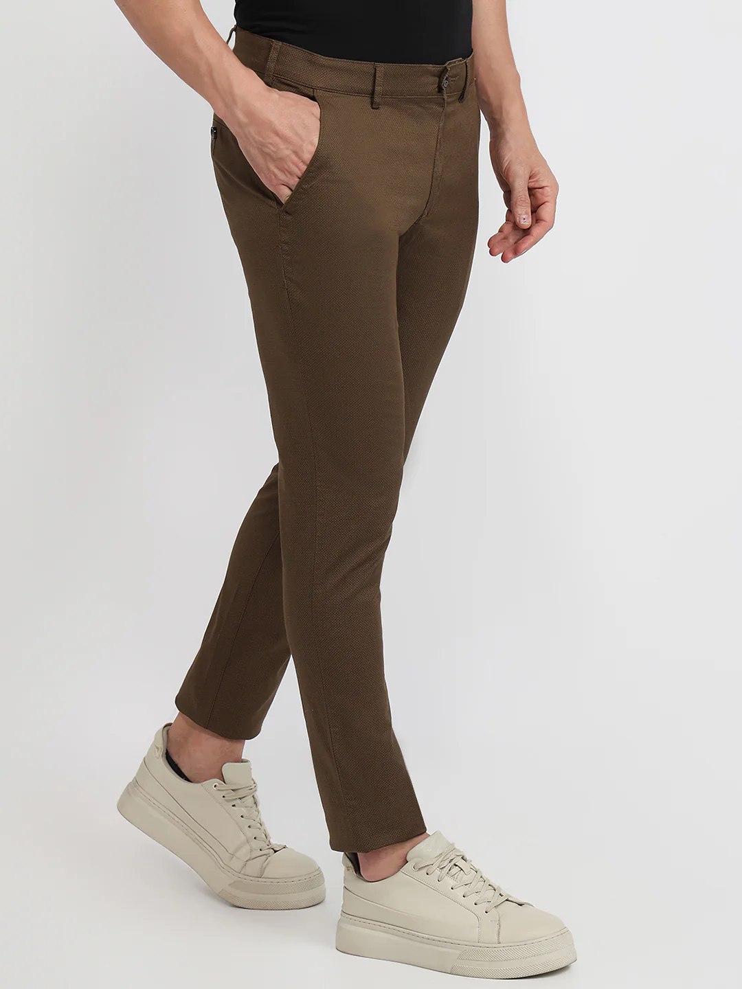 Colorplus Men Brown Printed Super Slim Fit Cotton Blend Trouser - Image 3