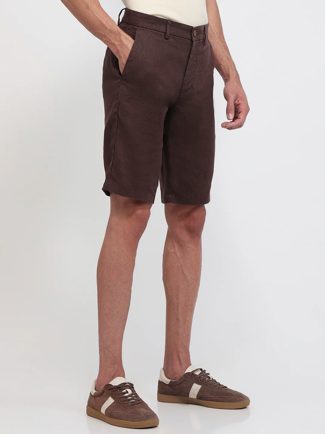 Colorplus Men Brown Regular Fit Plain Linen Shorts - Image 3