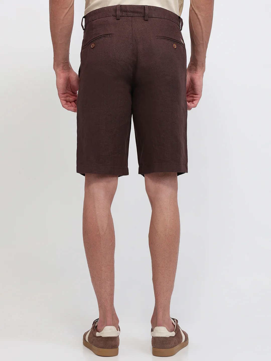 Colorplus Men Brown Regular Fit Plain Linen Shorts - Image 4