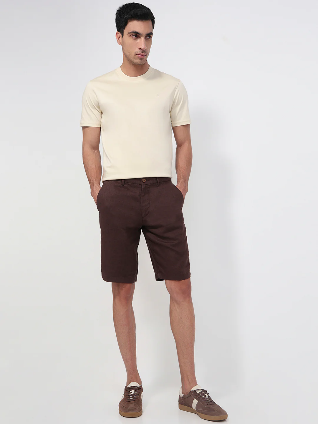 Colorplus Men Brown Regular Fit Plain Linen Shorts - Image 5