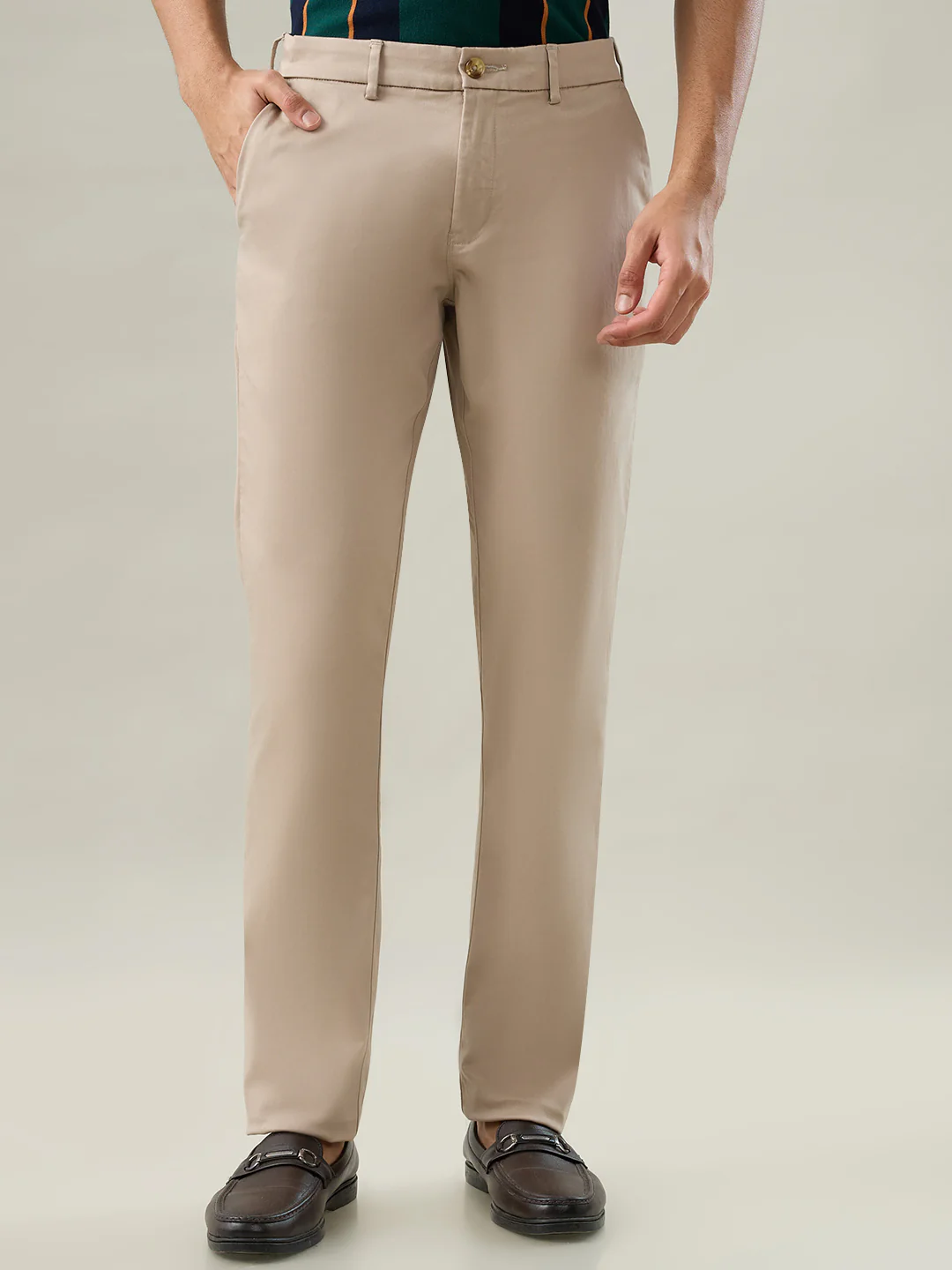 Colorplus Men Brown Satin Slim Fit Cotton Blend Trouser