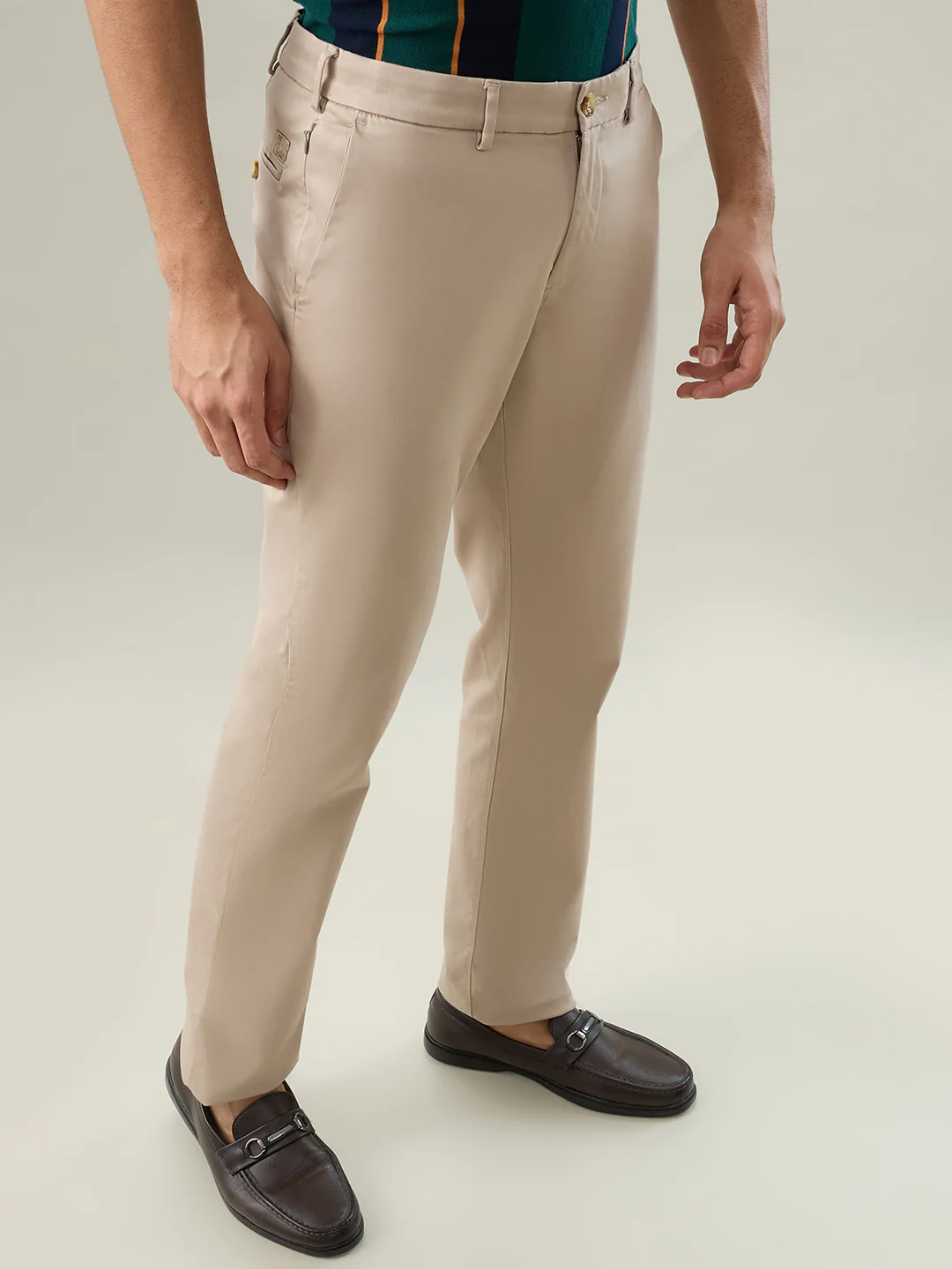 Colorplus Men Brown Satin Slim Fit Cotton Blend Trouser - Image 2