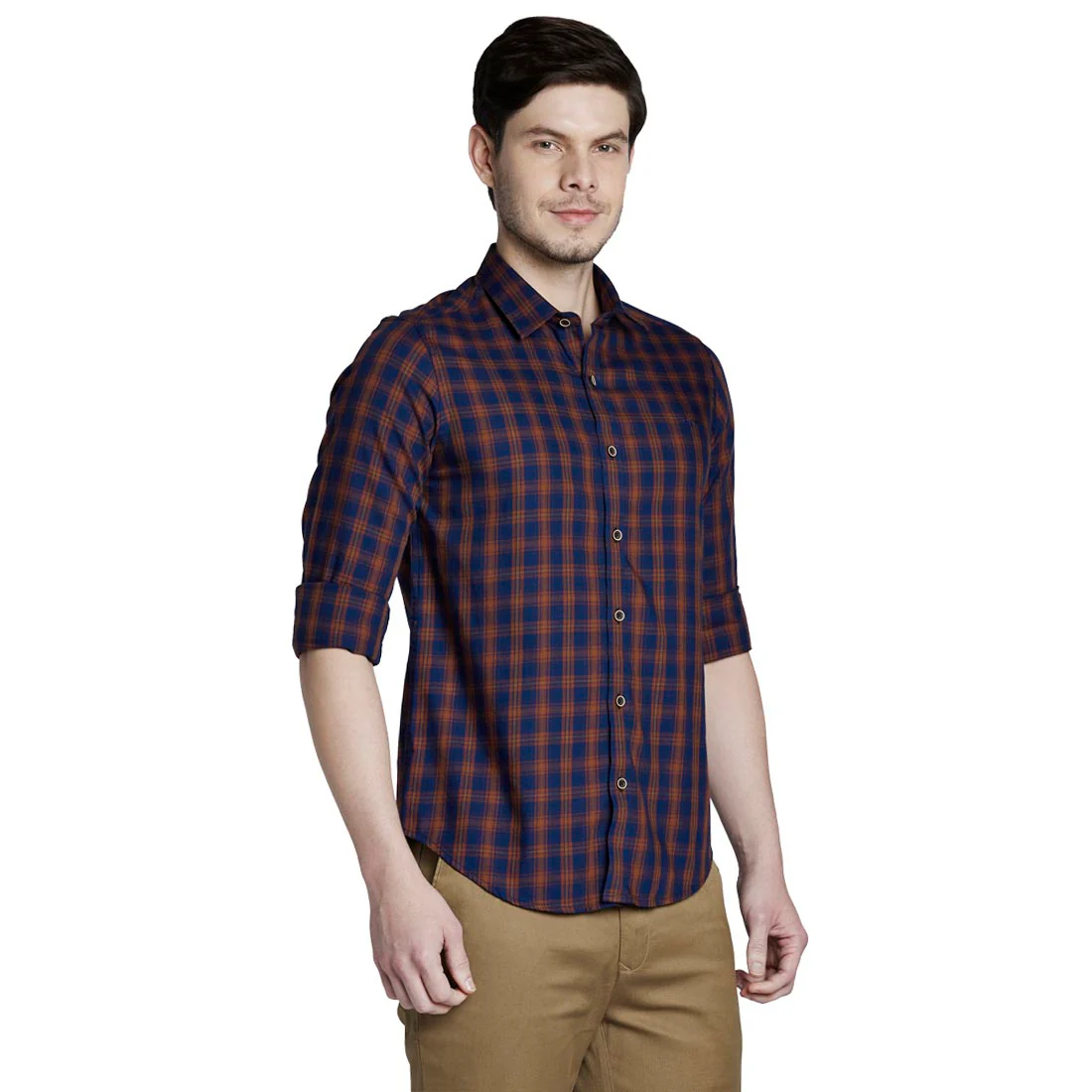 ColorPlus Men Brown Slim Fit Checks Cotton Full Sleeve Shirts - Image 2