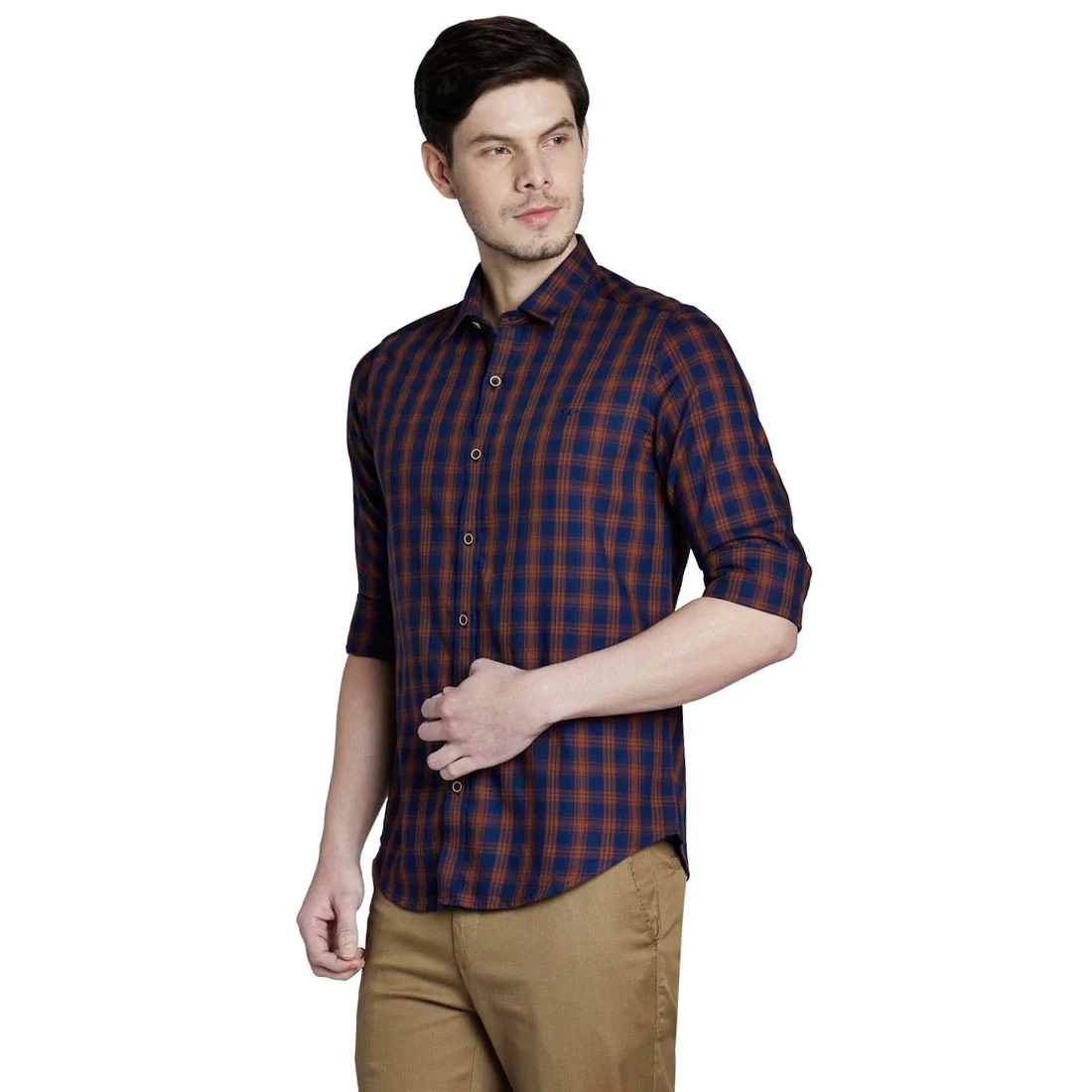 ColorPlus Men Brown Slim Fit Checks Cotton Full Sleeve Shirts - Image 3