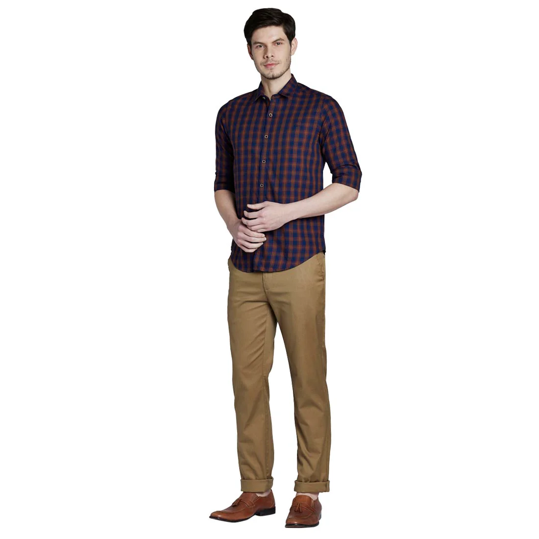 ColorPlus Men Brown Slim Fit Checks Cotton Full Sleeve Shirts - Image 5
