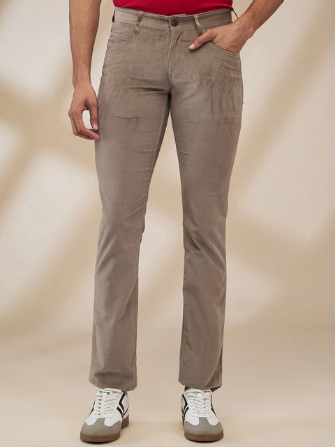Colorplus Men Brown Solid Piece Dyed Mid Rise Slim Fit Cotton Blend Trouser