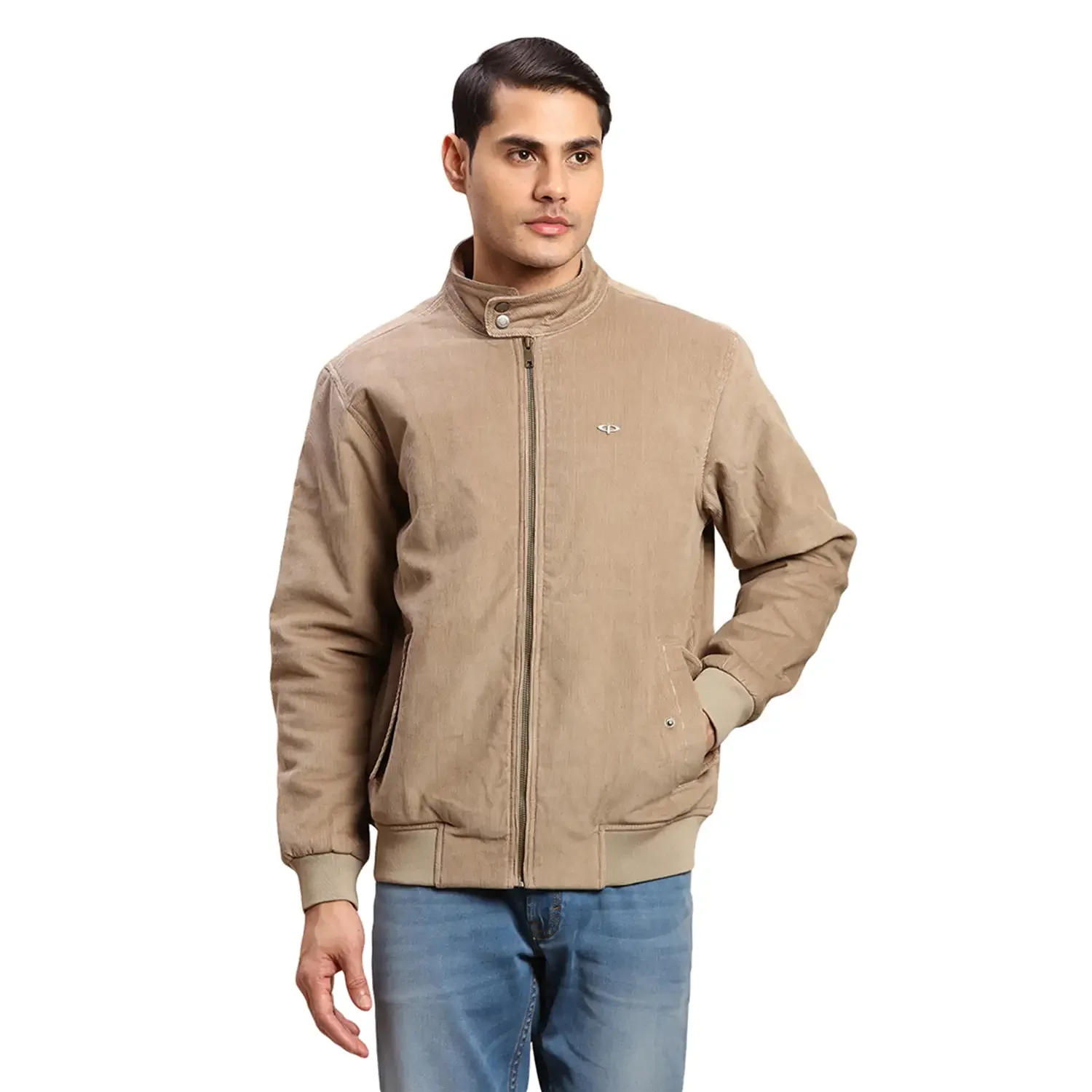 Colorplus Men Brown Solid Regular Fit Cotton Bomber Jacket