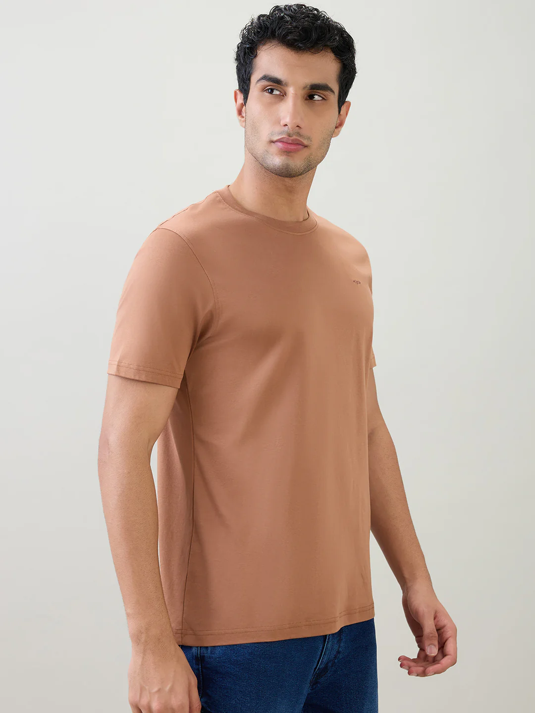 Colorplus Men Brown Solid Regular Fit Cotton Half Sleeve T-Shirt - Image 2