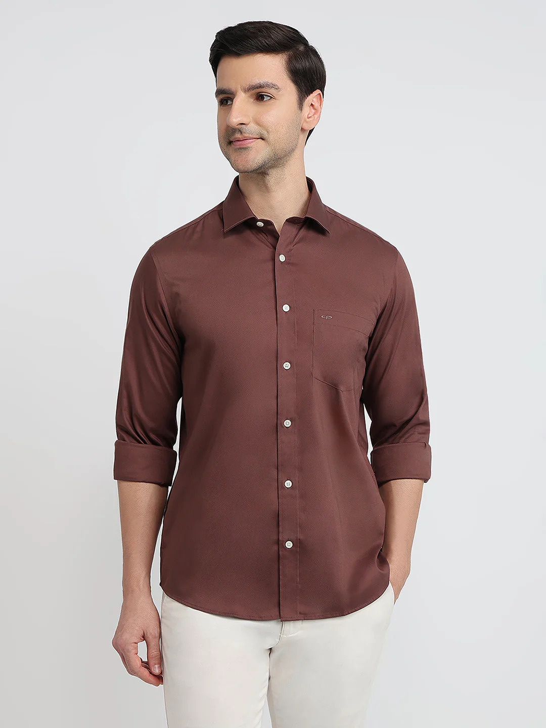 Colorplus Men Brown Solid Regular Fit Cotton Shirt