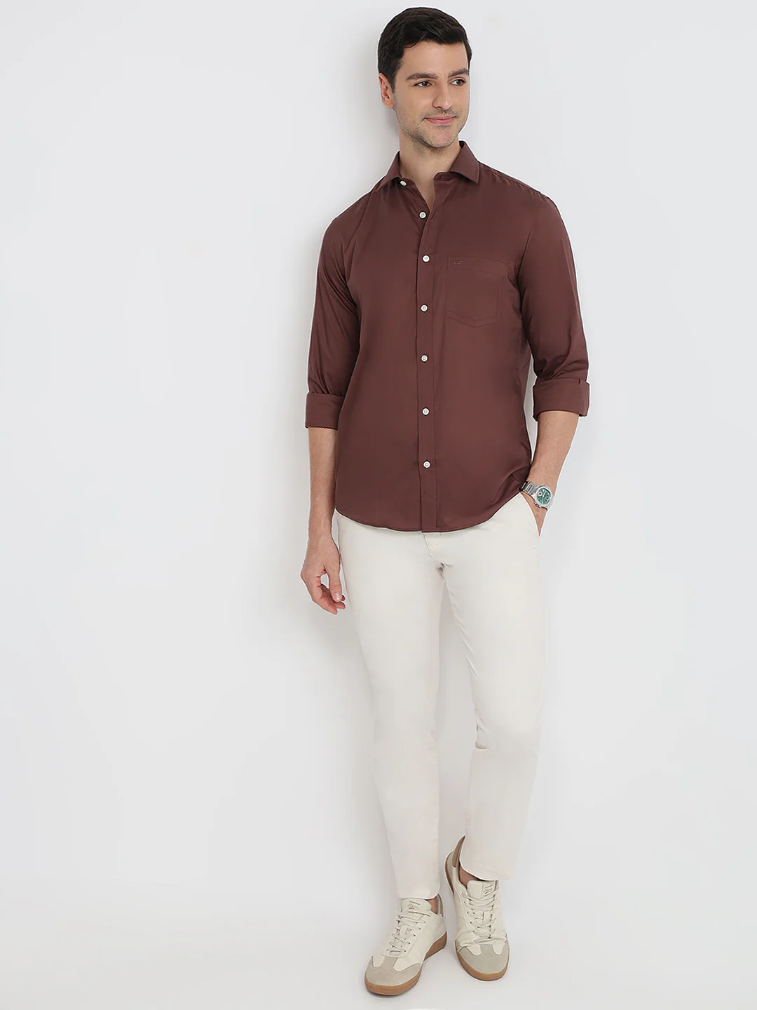 Colorplus Men Brown Solid Regular Fit Cotton Shirt - Image 5
