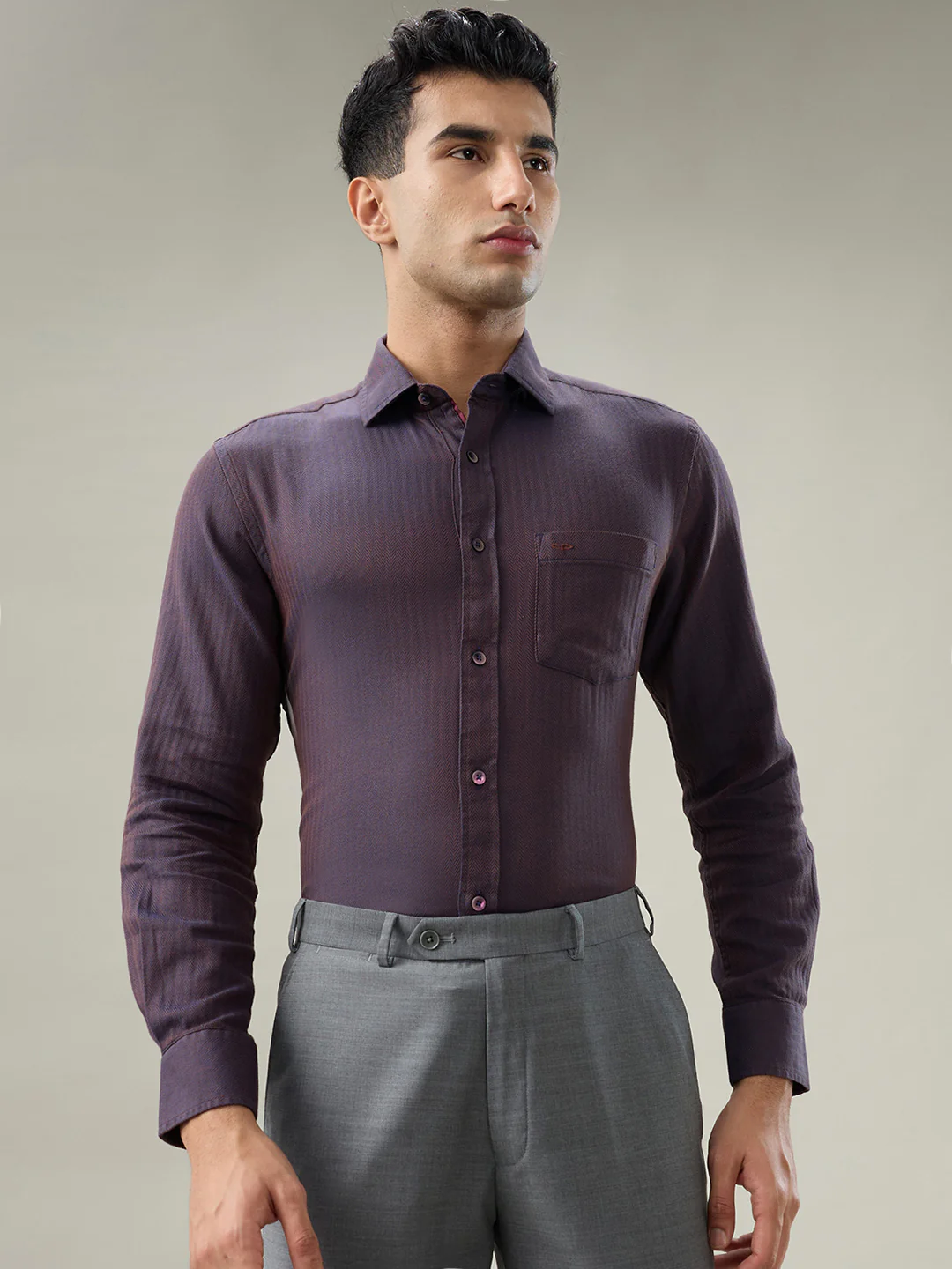 Colorplus Men Brown Solid Regular Fit Cotton Shirt