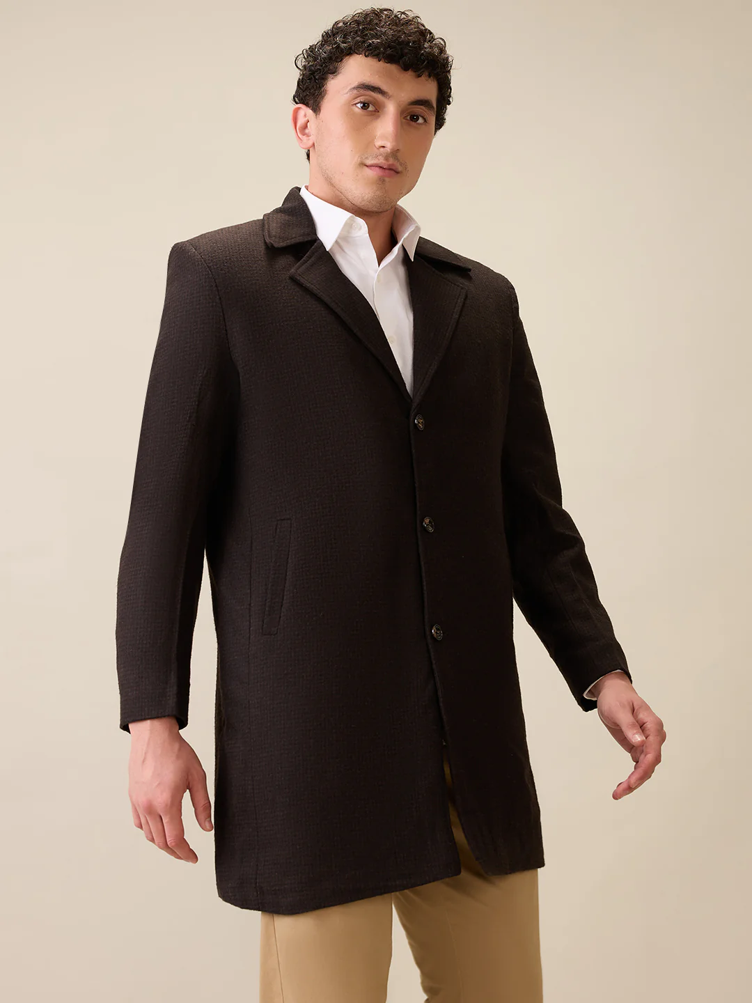 Colorplus Men Brown Solid Regular Fit Wool Blend Full Sleeve Jacket - Image 2