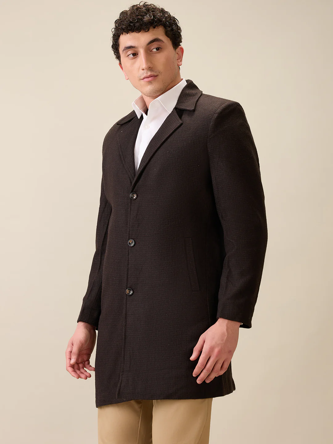Colorplus Men Brown Solid Regular Fit Wool Blend Full Sleeve Jacket - Image 3