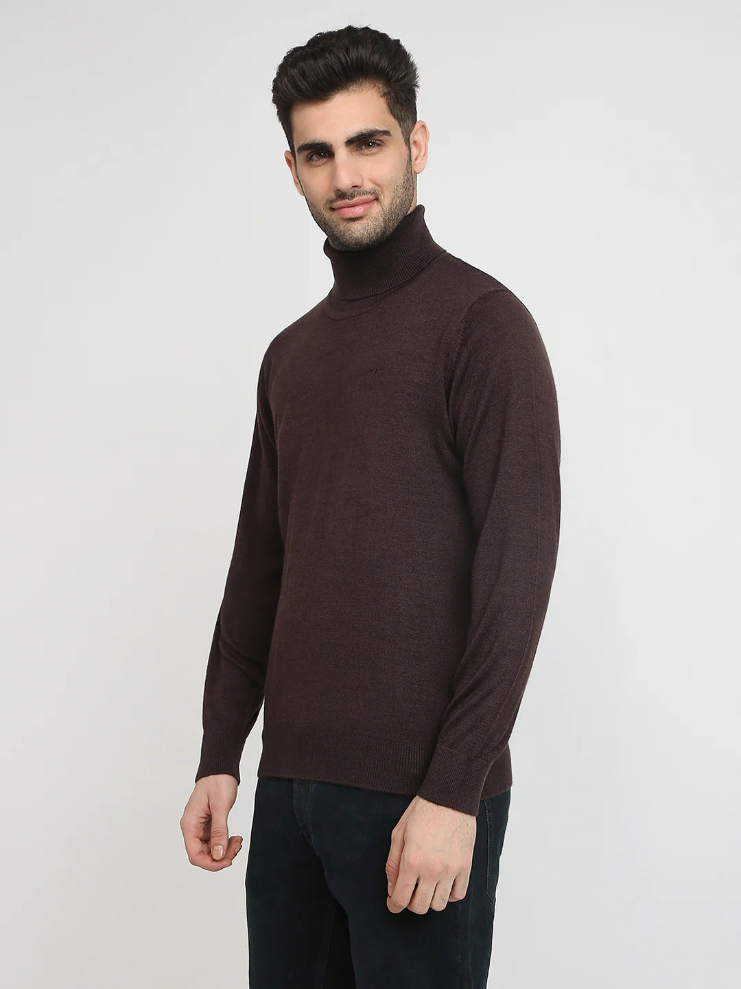 Colorplus Men Brown Solid Regular Fit Wool Blend Full Sleeve V Neck Collar Sweater - Image 2