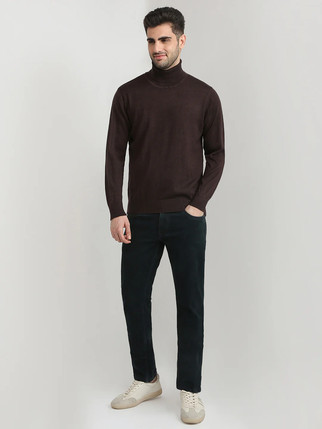 Colorplus Men Brown Solid Regular Fit Wool Blend Full Sleeve V Neck Collar Sweater - Image 5