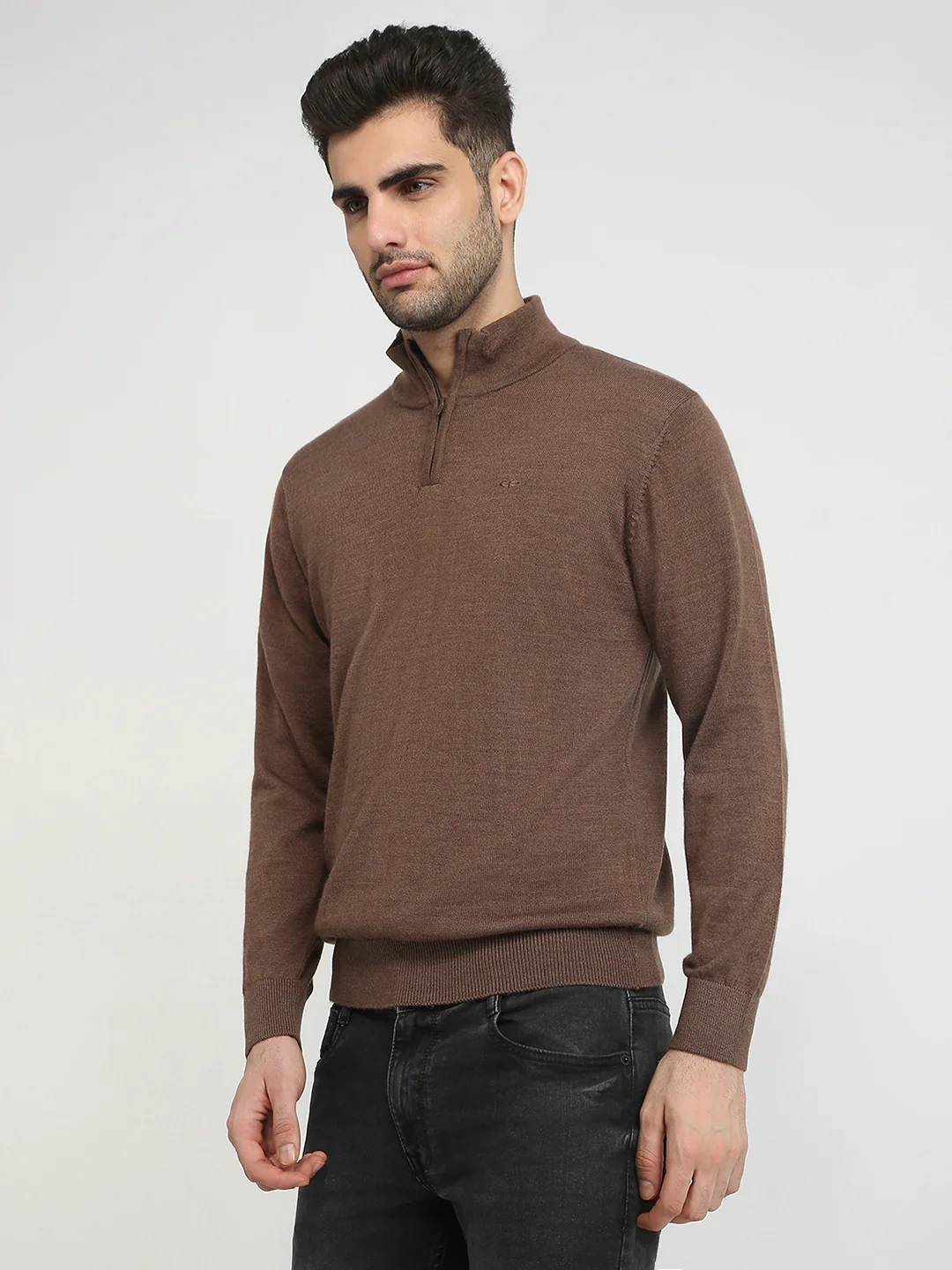 Colorplus Men Brown Solid Regular Fit Wool Blend Full Sleeve V Neck Collar Sweater - Image 2