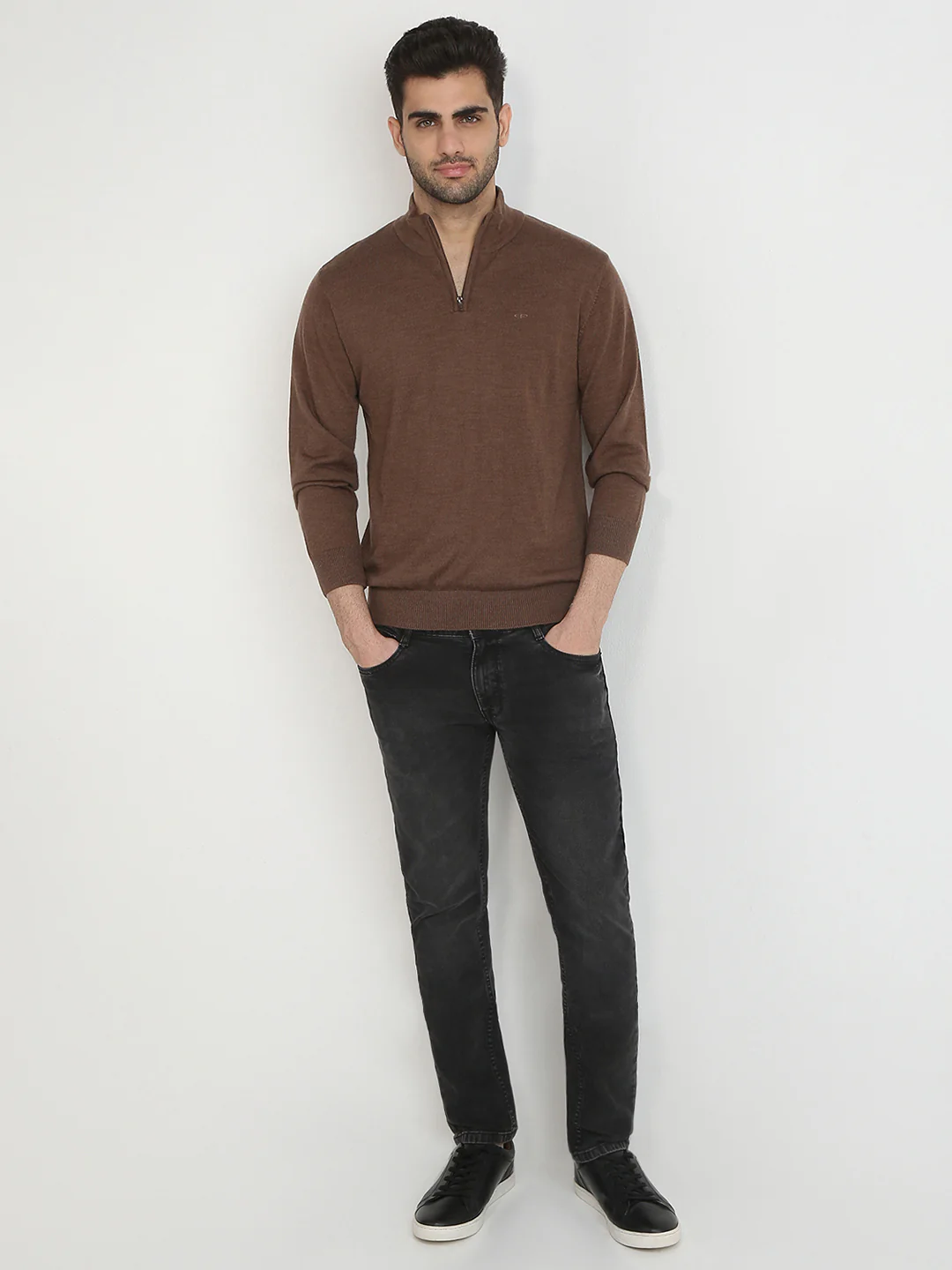 Colorplus Men Brown Solid Regular Fit Wool Blend Full Sleeve V Neck Collar Sweater - Image 5