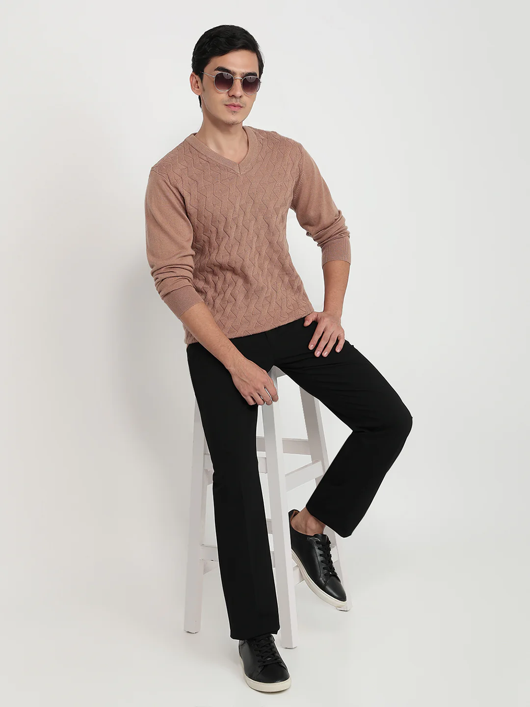 Colorplus Men Brown Solid Regular Fit Wool Blend Sweatshirt - Image 5