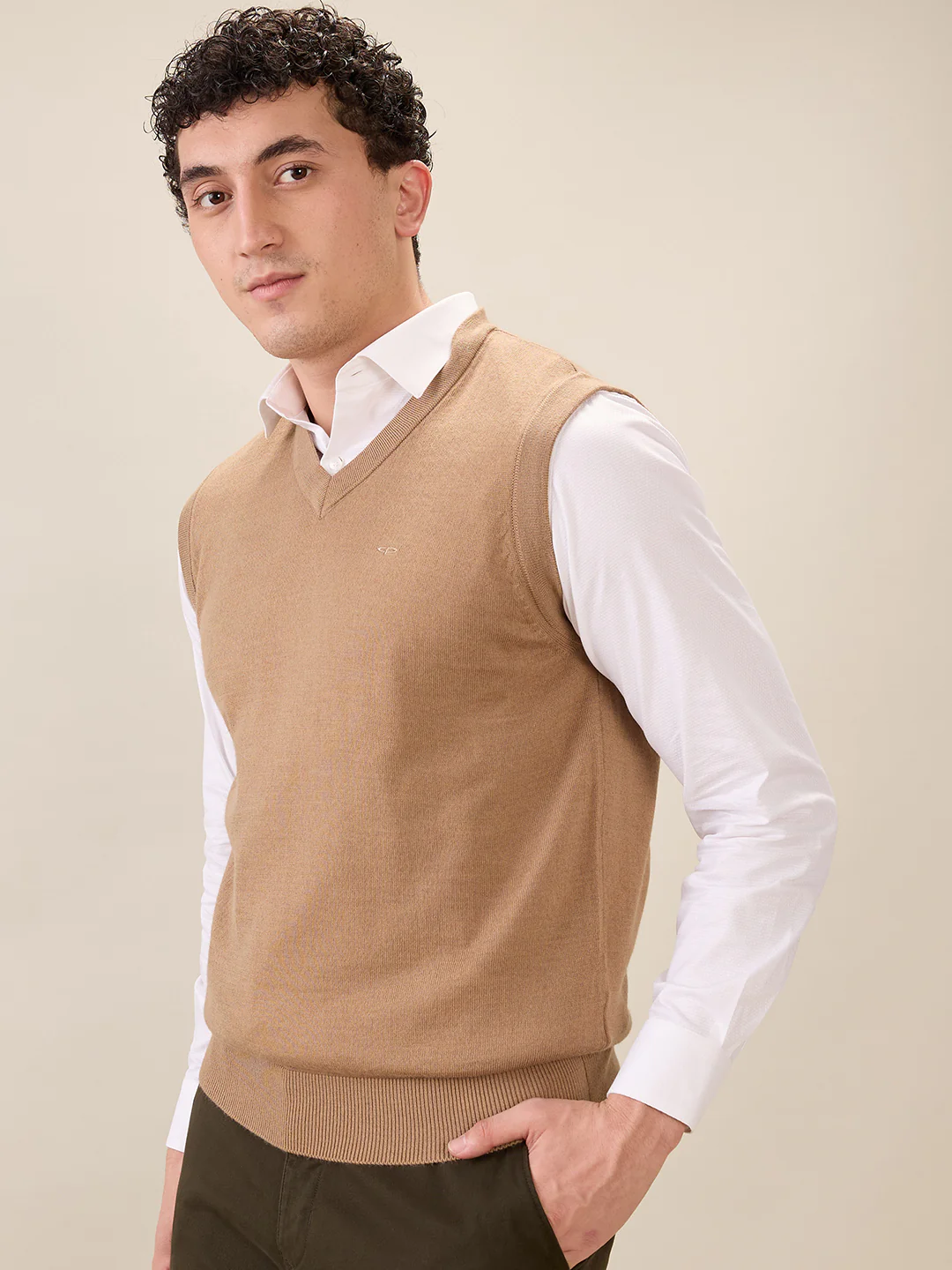 Colorplus Men Brown Solid Regular Fit Wool Blend Sweatshirt - Image 3
