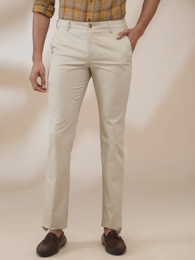 Colorplus Men Brown Solid Slim Fit Cotton Blend Trouser