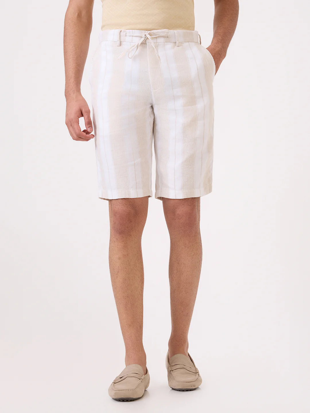 Colorplus Men Brown Stripe Regular Fit Cotton Blend Shorts