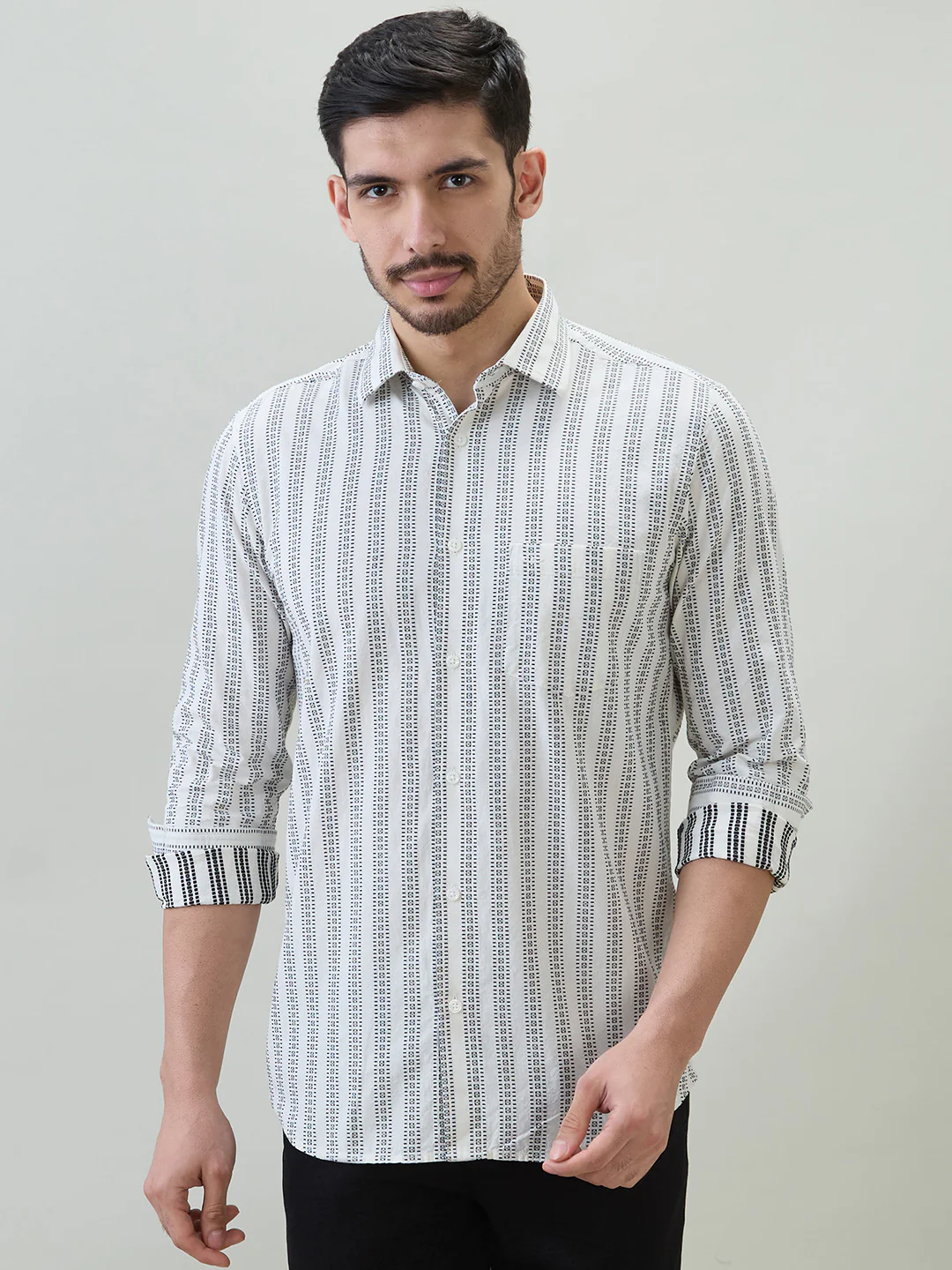 Colorplus Men Brown Stripe Regular Fit Cotton Casual Shirt