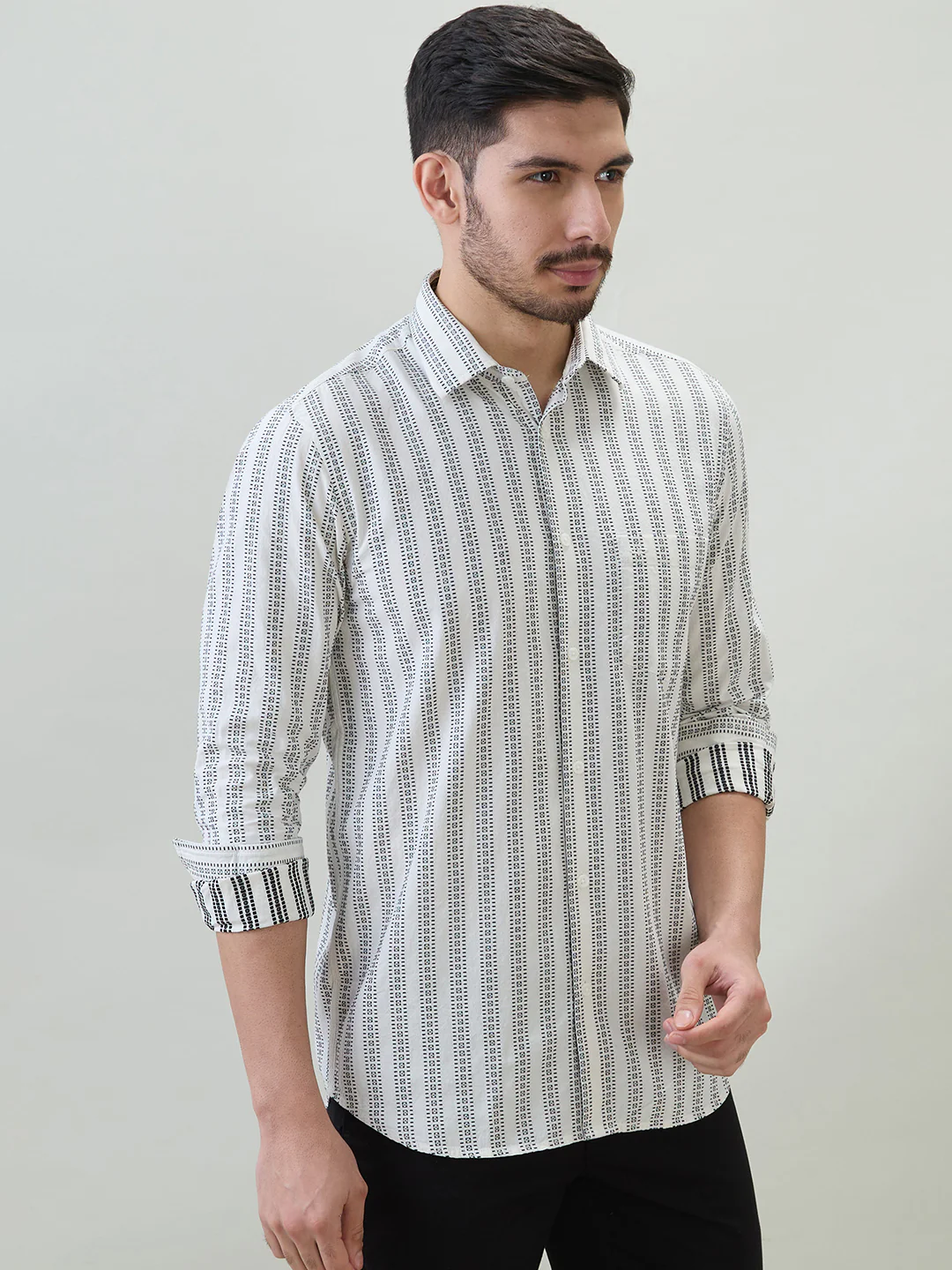 Colorplus Men Brown Stripe Regular Fit Cotton Casual Shirt - Image 2