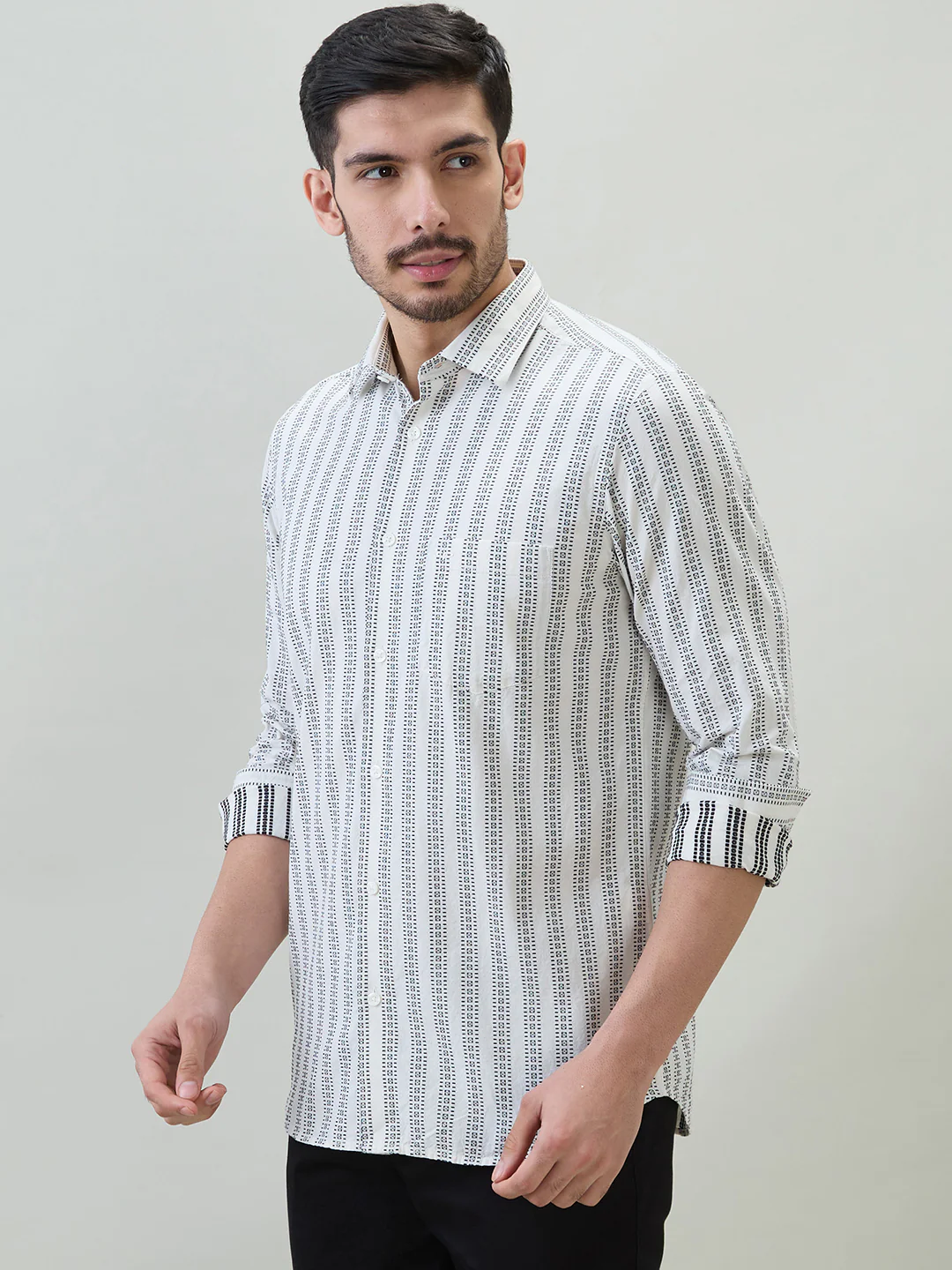 Colorplus Men Brown Stripe Regular Fit Cotton Casual Shirt - Image 3