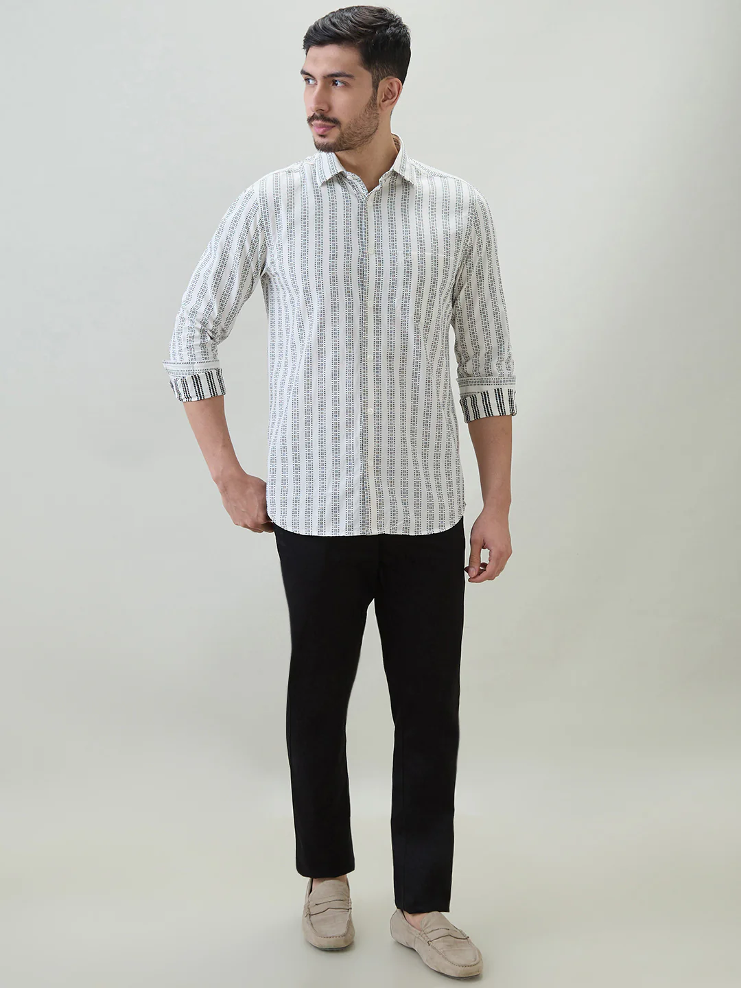 Colorplus Men Brown Stripe Regular Fit Cotton Casual Shirt - Image 5