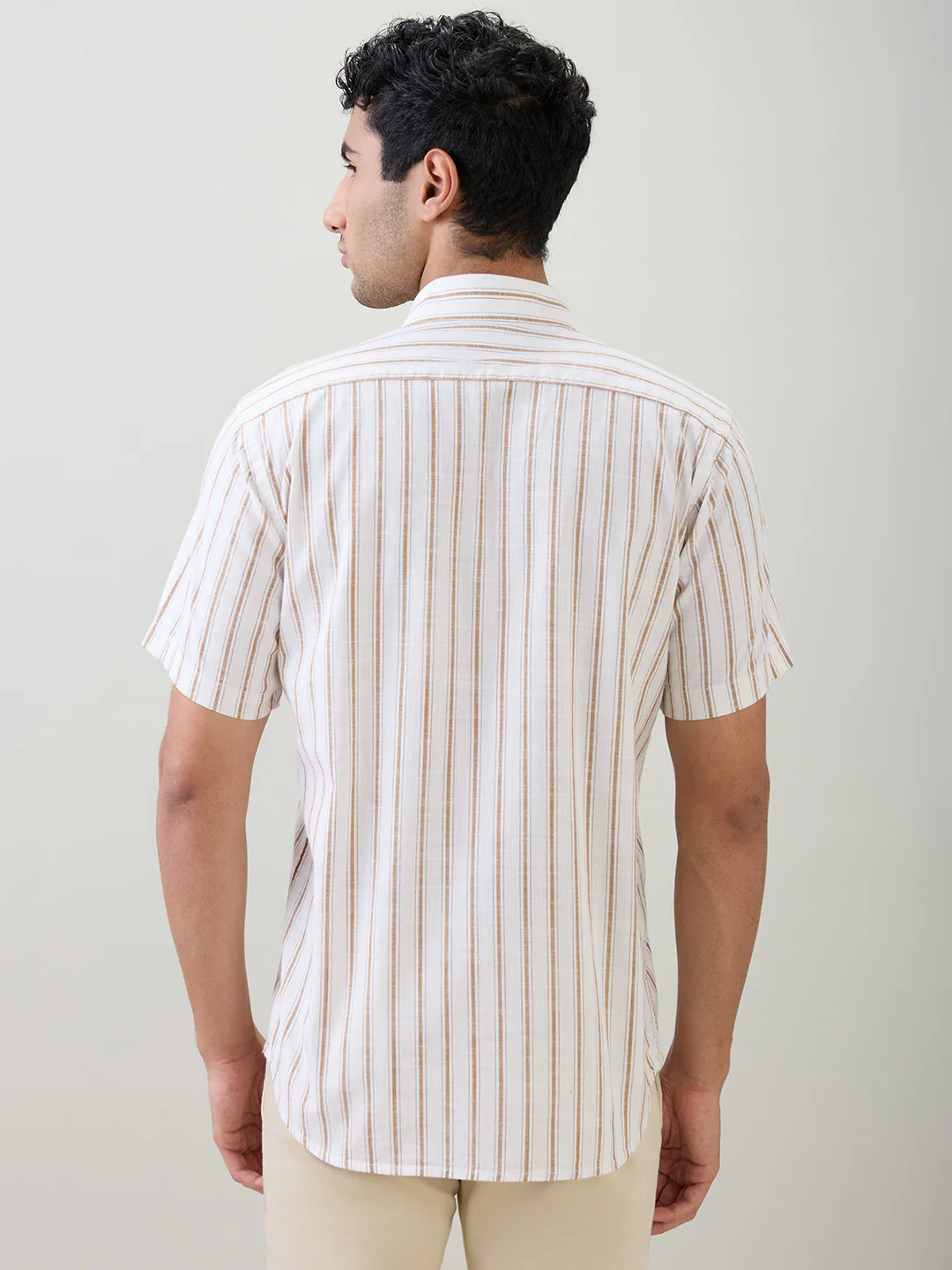 Colorplus Men Brown Stripe Regular Fit Cotton Half Sleeve Casual Shirt - Image 4