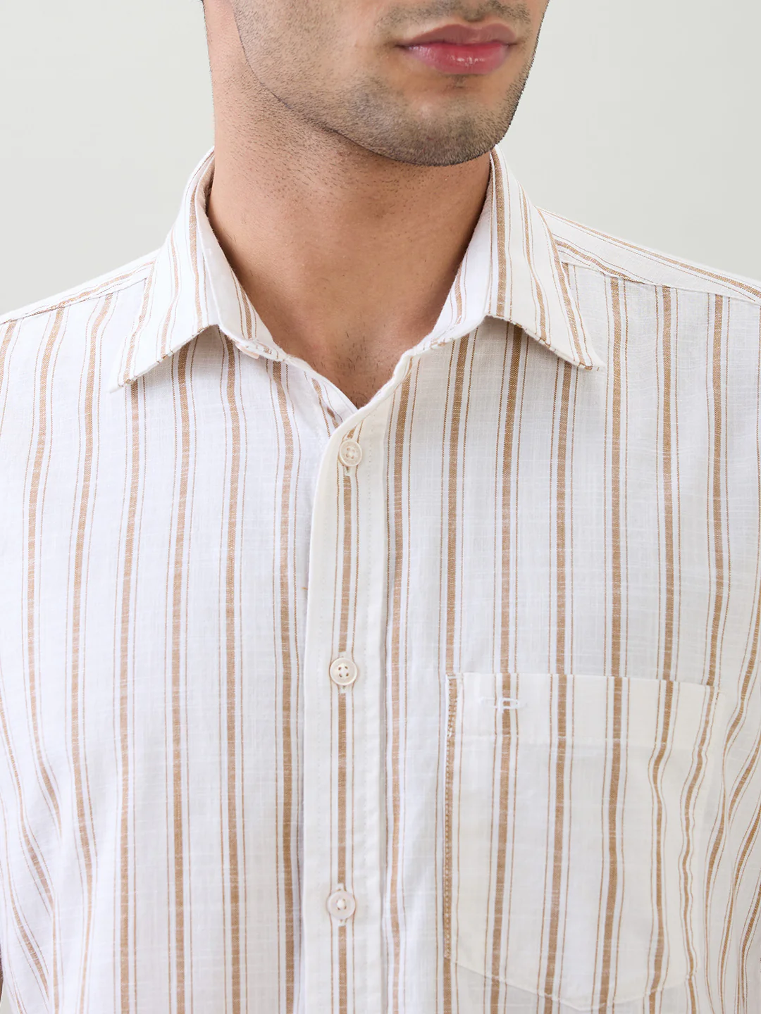 Colorplus Men Brown Stripe Regular Fit Cotton Half Sleeve Casual Shirt - Image 6