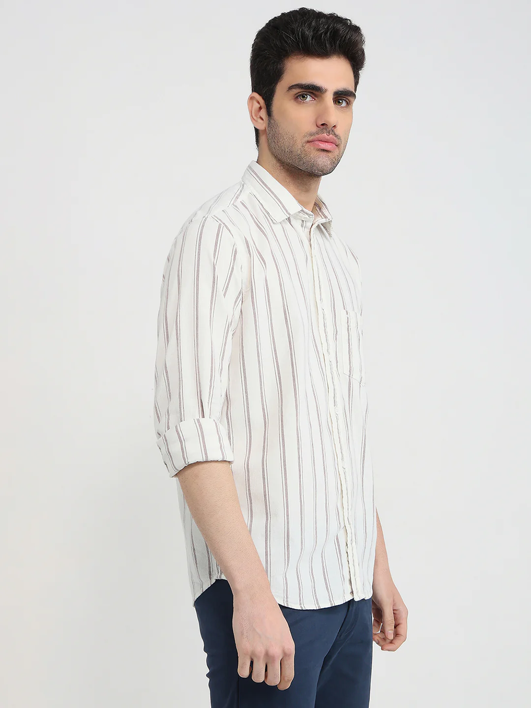 Colorplus Men Brown Stripe Regular Fit Cotton Shirt - Image 3