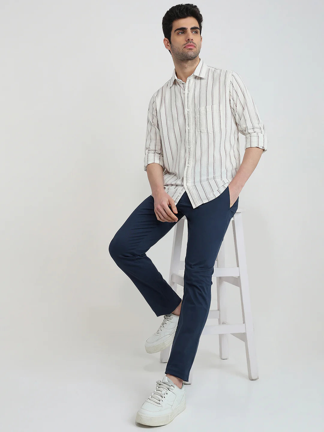 Colorplus Men Brown Stripe Regular Fit Cotton Shirt - Image 5