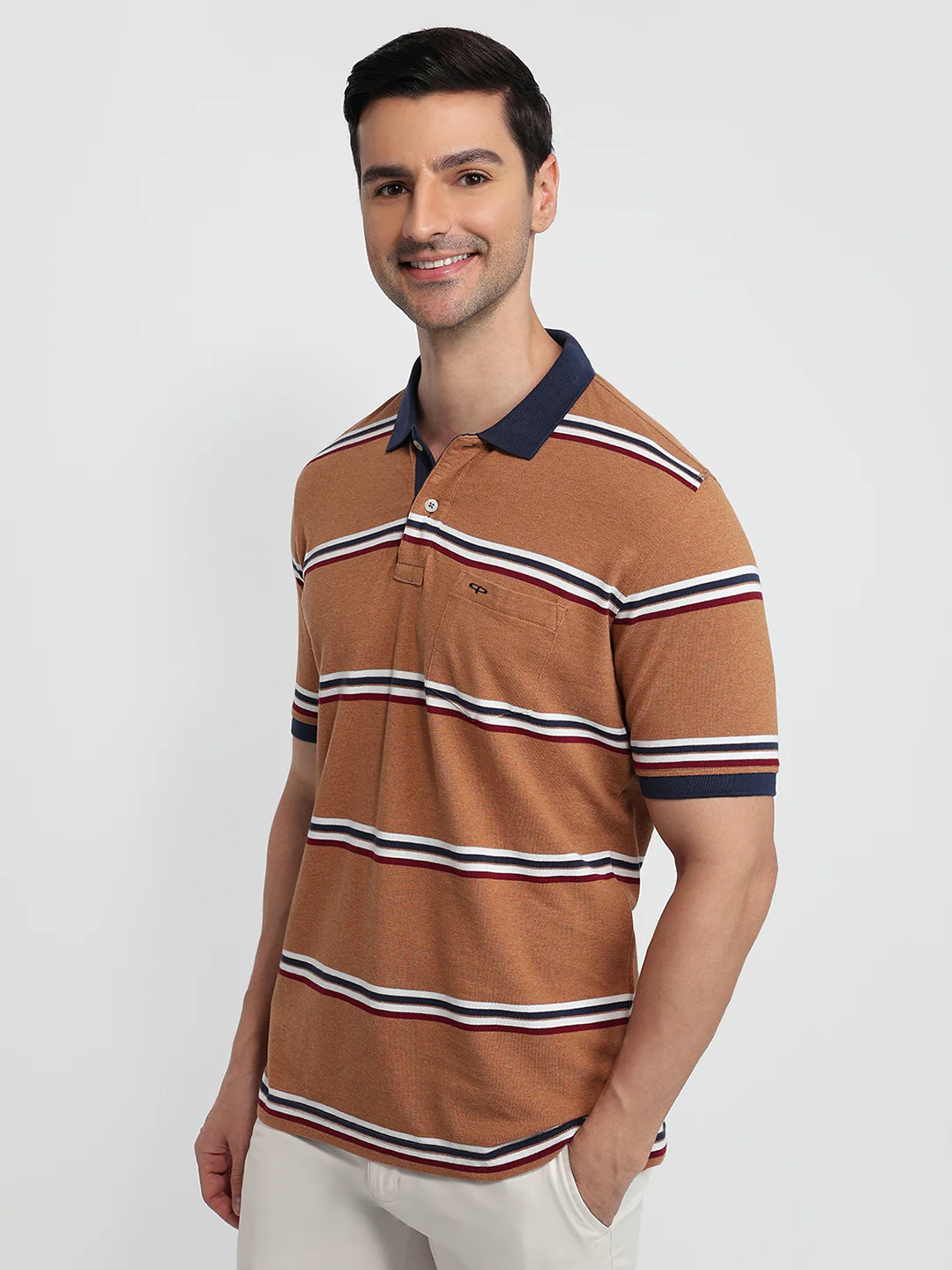 Colorplus Men Brown Stripe Regular Fit Cotton T-shirt - Image 2