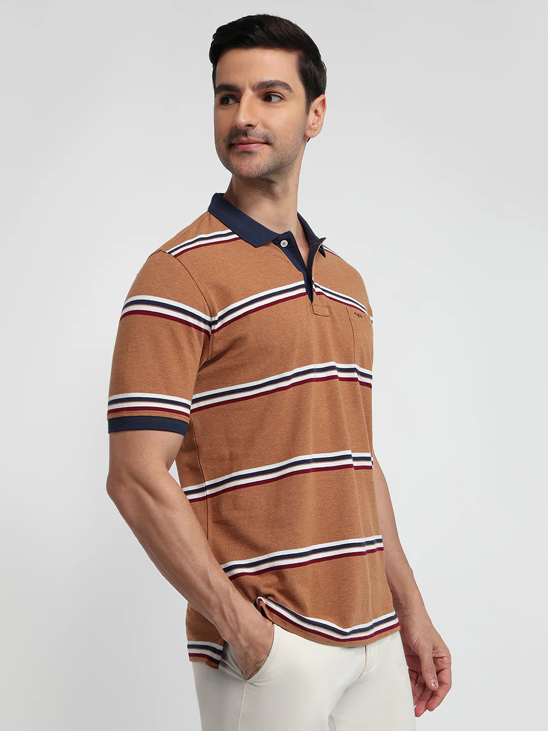 Colorplus Men Brown Stripe Regular Fit Cotton T-shirt - Image 3