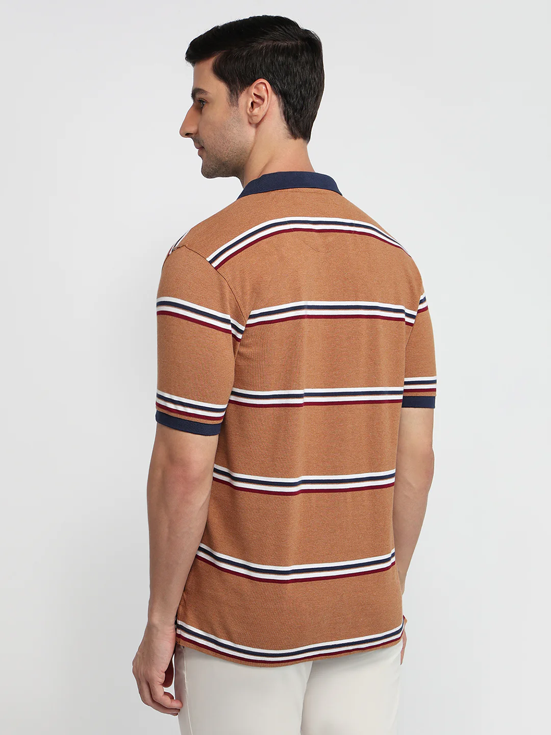 Colorplus Men Brown Stripe Regular Fit Cotton T-shirt - Image 4