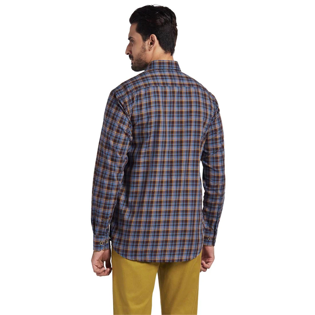 ColorPlus Men Brown Tailored Fit Checks Cotton Full Sleeve Shirts - Image 4