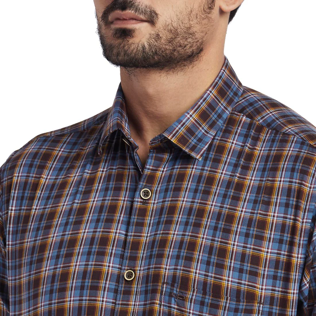 ColorPlus Men Brown Tailored Fit Checks Cotton Full Sleeve Shirts - Image 6