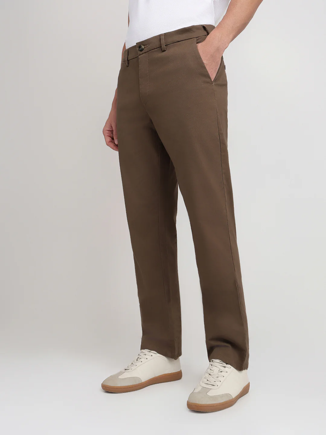 Colorplus Men Brown Twill Regular Fit Cotton Blend Trouser - Image 2