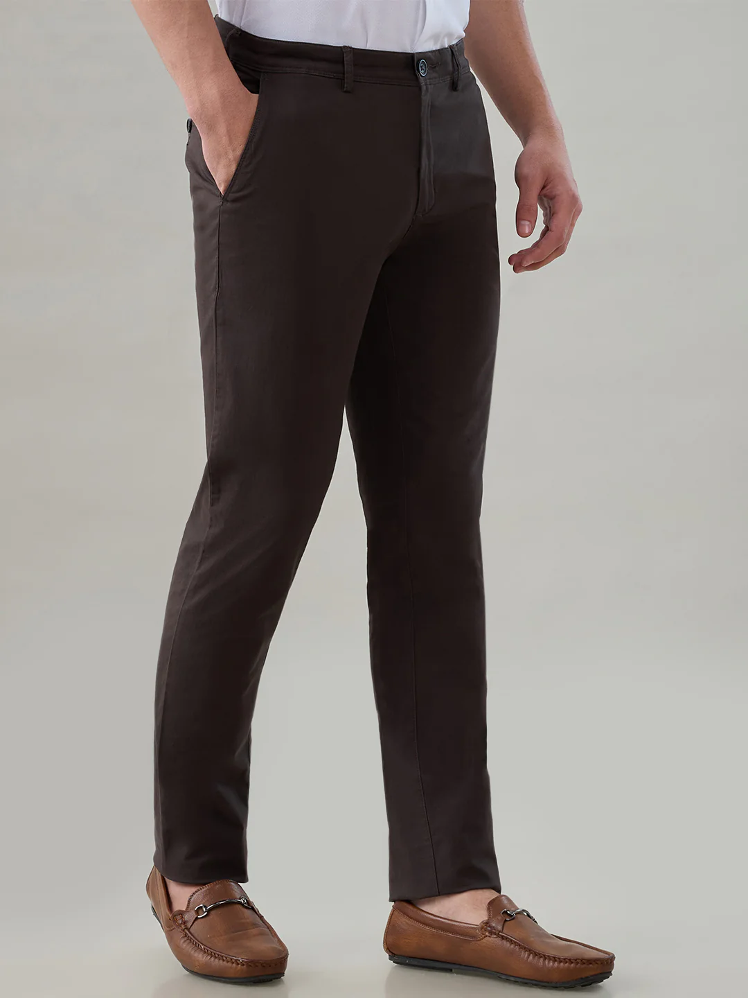 Colorplus Men Brown Twill Slim Fit Cotton Blend Trouser - Image 2
