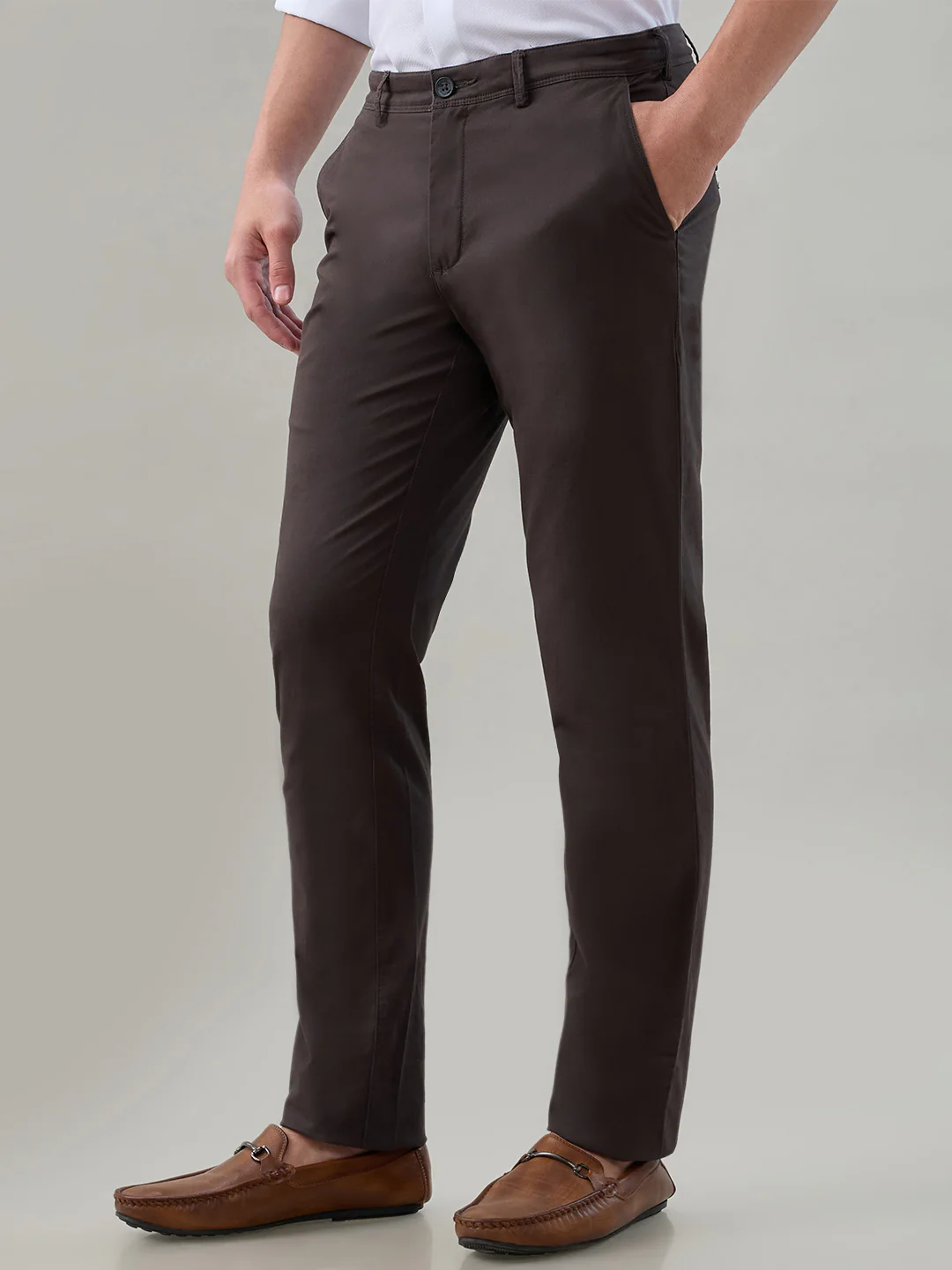 Colorplus Men Brown Twill Slim Fit Cotton Blend Trouser - Image 3