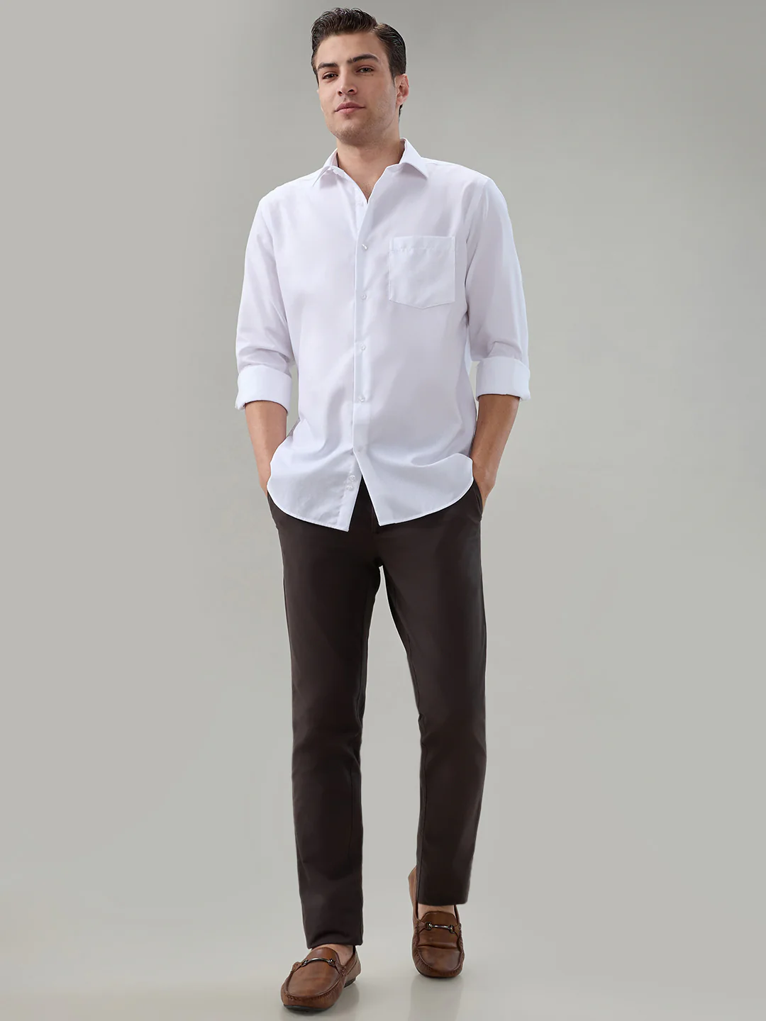 Colorplus Men Brown Twill Slim Fit Cotton Blend Trouser - Image 5